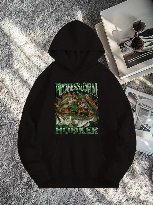 Men's Graphic Hoodie Professional Fisherman Surrounded By Underwater Plants With Big Catch Fish