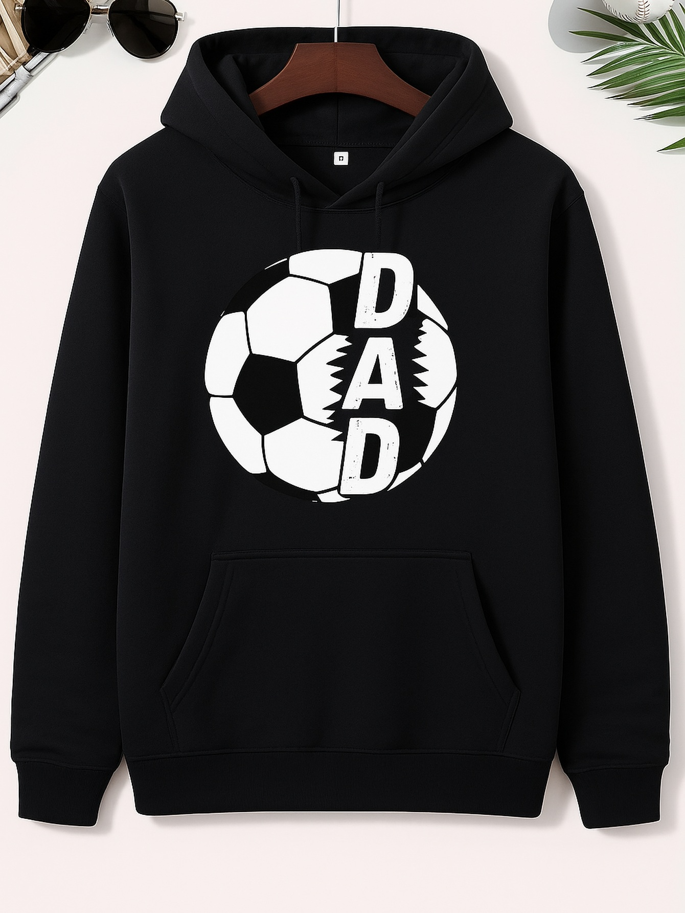 Men's Graphic Hoodie Dad Bold White Letters Over Black Soccer Ball Hoodie