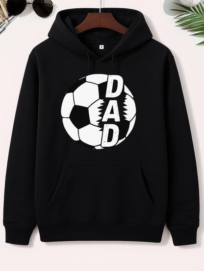 Men's Graphic Hoodie Dad Bold White Letters Over Black Soccer Ball Hoodie
