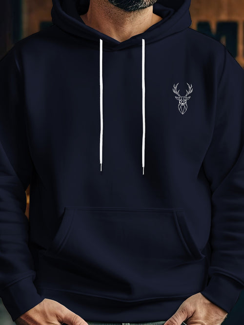 Men's Graphic Hoodie Minimal Line Art Design With Elegant Graceful Stag Head Motif Deer