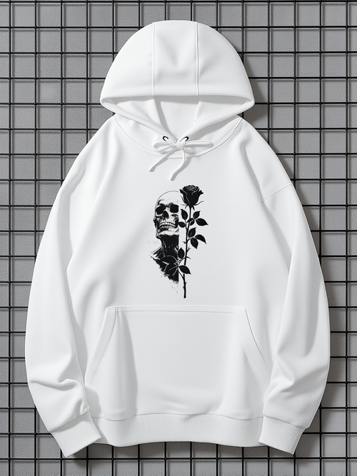 Men's Graphic Hoodie Dark Floral Skull Among Twisted Leaves And Blooming Rose Skull