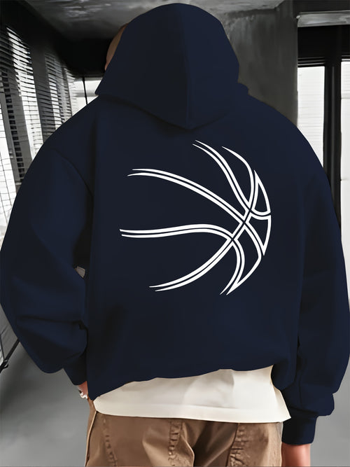 Men's Graphic Hoodie Minimalist White Line Drawing Of Abstract Basketball
