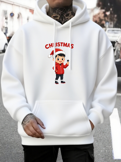 Men's Graphic Hoodie Christmas With Cute Happy Cartoon Holiday Elf Character