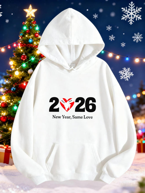 Women's Graphic Hoodie New Year Same Love With Festive Holiday Christmas Elements Hoodie