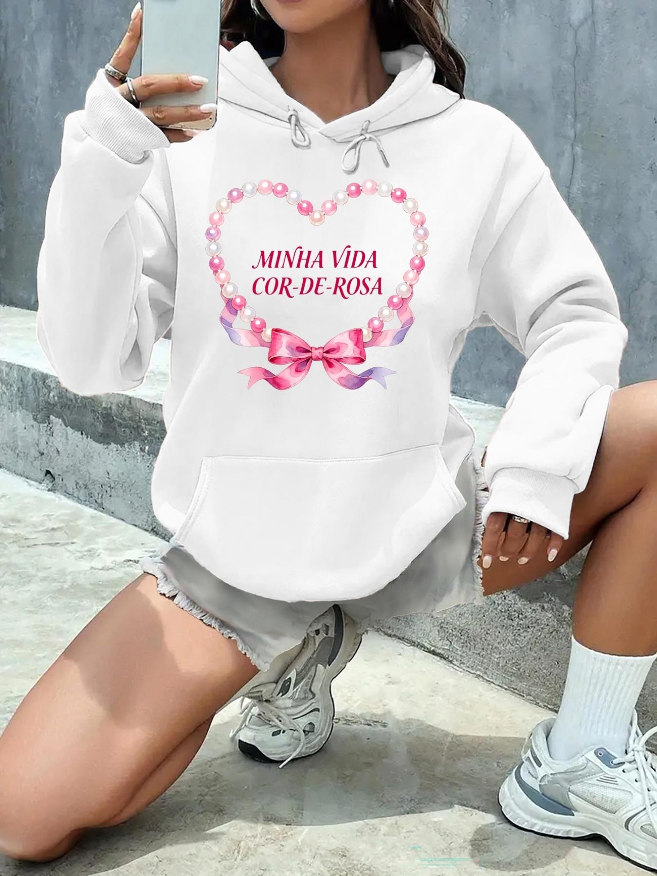 Women's Graphic Hoodie Glowing Pink Heart With Ribbon Surrounding Whimsical Love Heart