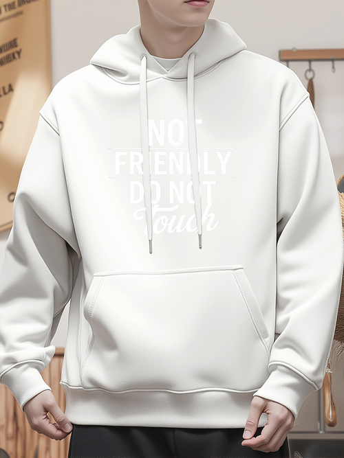 Men's Graphic Hoodie Not Friendly Do Not Touch Minimalist Lettered Statement Hoodie
