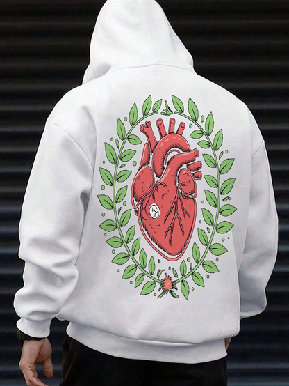 Men's Graphic Hoodie Botanical Laurels Encircling Anatomical Red Heart