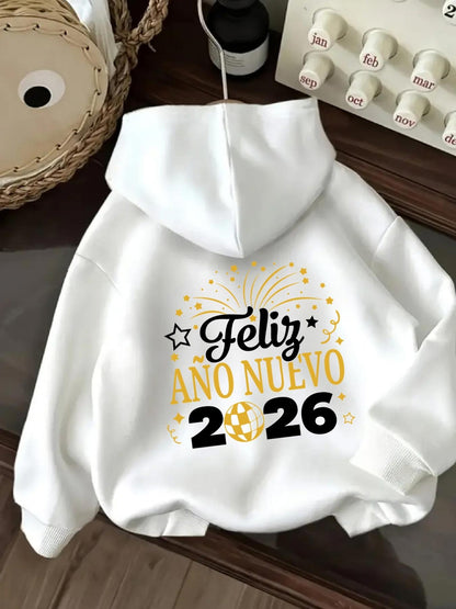 Women's Graphic Hoodie Gold Confetti And Sparkling Lettering Celebrating New Year Hoodie