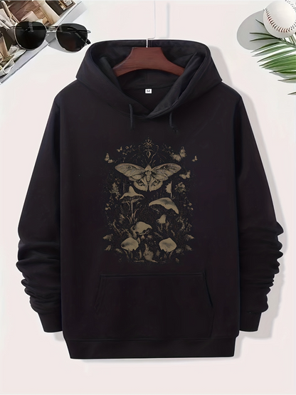 Men's Graphic Hoodie Forest Night Moths With Mushrooms And Floral Surroundings Hooded Sweatshirt