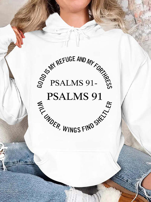 Women's Graphic Hoodie God Is My Refuge And My Fortress Psalms 91 Will Under Wings Find Shelter