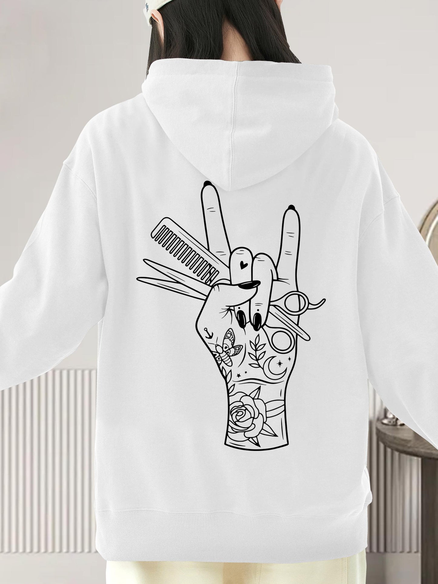 Women's Graphic Hoodie Tattooed Hand With Tools Surrounded By Creative Artistic Elements Hand