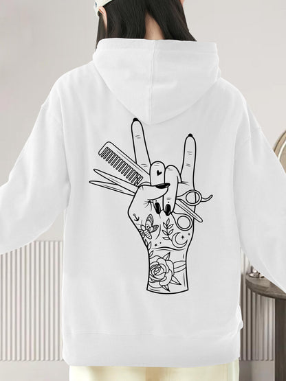 Women's Graphic Hoodie Tattooed Hand With Tools Surrounded By Creative Artistic Elements Hand