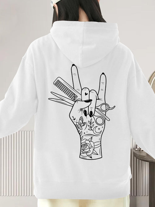 Women's Graphic Hoodie Tattooed Hand With Tools Surrounded By Creative Artistic Elements Hand