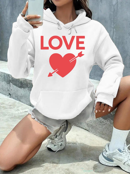 Women's Graphic Hoodie Love Bold Red Heart With Piercing Arrow Motif Hoodie
