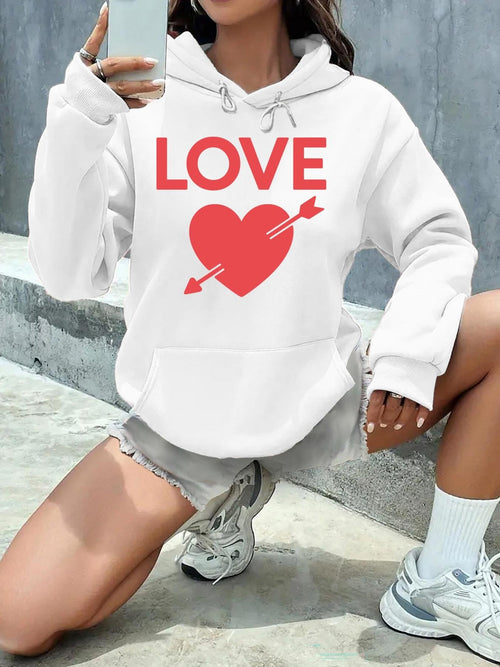 Women's Graphic Hoodie Love Bold Red Heart With Piercing Arrow Motif Hoodie