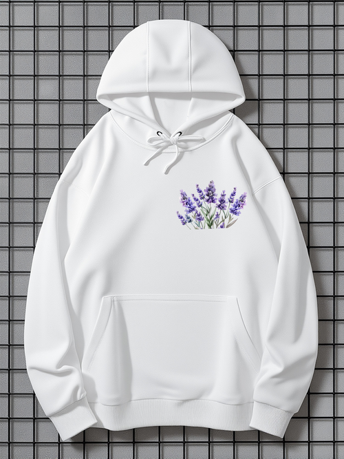 Men's Graphic Hoodie Delicate Pastel Garden With Blooming Purple Wildflowers Lavender