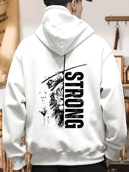 Men's Graphic Hoodie Strong Wild Power With Artistic Brush Strokes And Graphic Lion Face