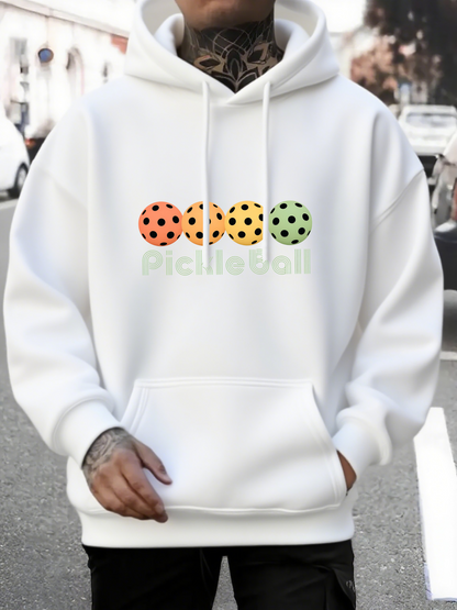 Men's Graphic Hoodie Pickleball Four Colorful Dotted Balls In A Row Pickleball