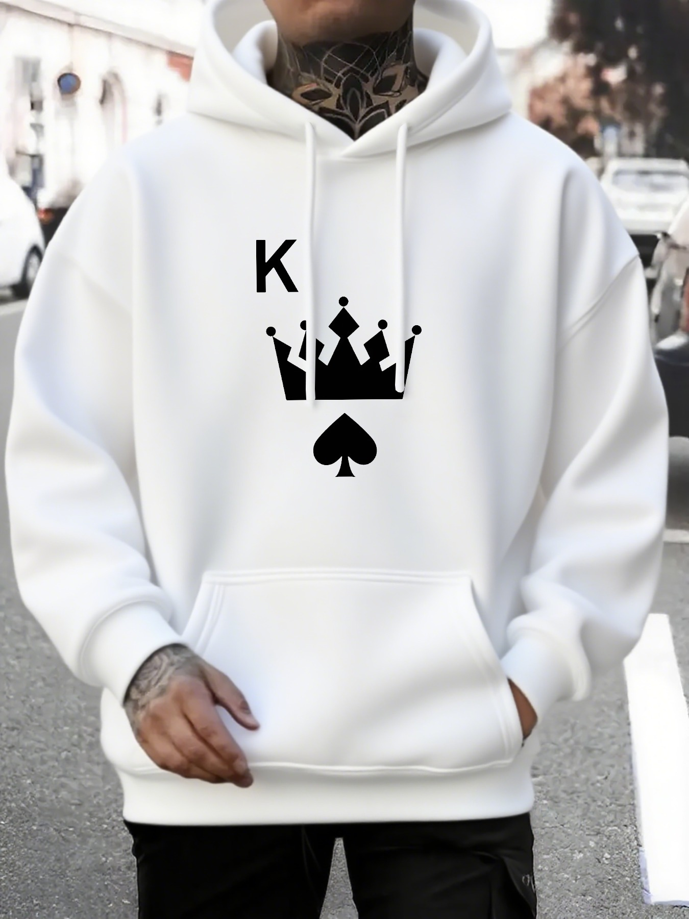 Men's Graphic Hoodie King Letter With Crown And Spade Motif Hoodie
