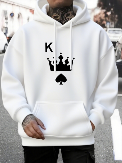 Men's Graphic Hoodie King Letter With Crown And Spade Motif Hoodie