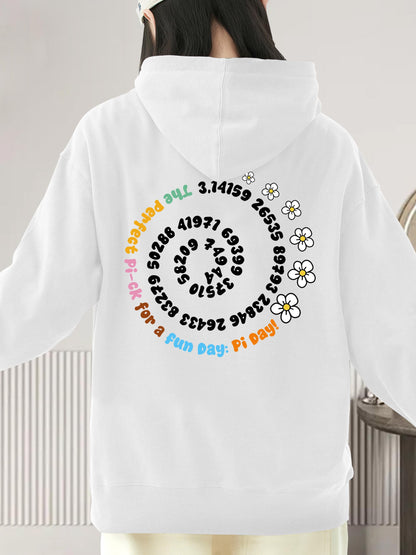 Women's Graphic Hoodie Colorful Spiraling Digits With Fun Daisy Flowers Pattern Hoodie