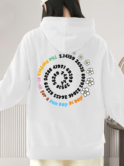 Women's Graphic Hoodie Colorful Spiraling Digits With Fun Daisy Flowers Pattern Hoodie