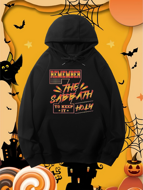Men's Graphic Hoodie Remember The Sabbath To Keep It Holy Hoodie With Halloween Graphics