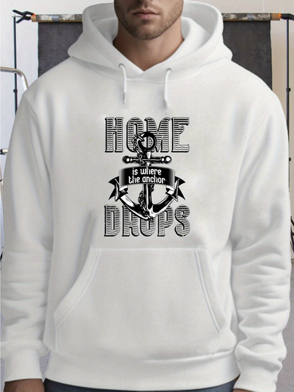 Men's Graphic Hoodie Home Is Where The Anchor Drops With Nautical Rope Graphic Anchor