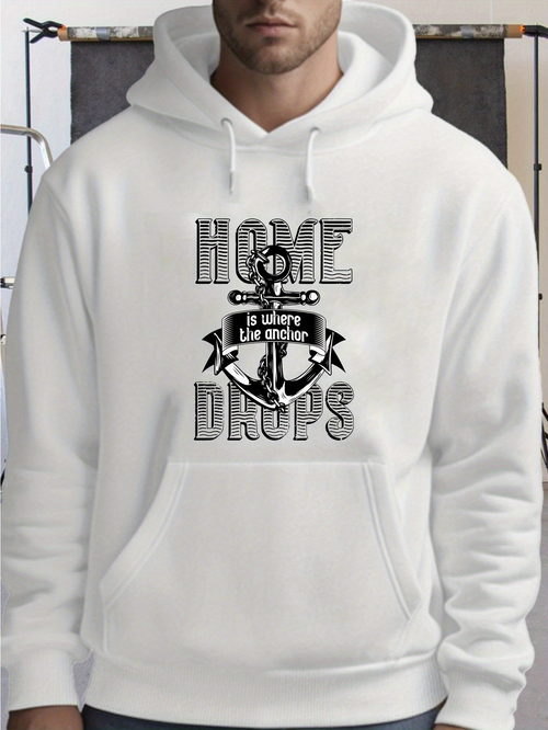 Men's Graphic Hoodie Home Is Where The Anchor Drops With Nautical Rope Graphic Anchor