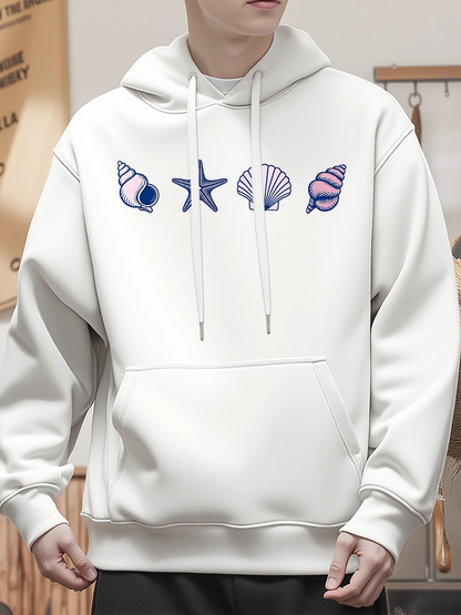 Men's Graphic Hoodie Colorful Ocean Shells With Starfish And Gentle Nautical Motif
