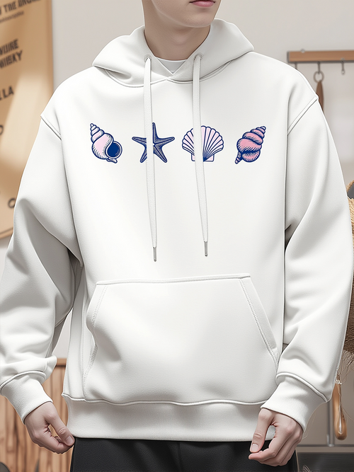 Men's Graphic Hoodie Colorful Ocean Shells With Starfish And Gentle Nautical Motif