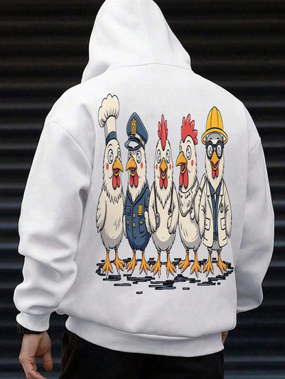 Men's Graphic Hoodie Cartoon Professions Standing Cheerfully Together Chicken