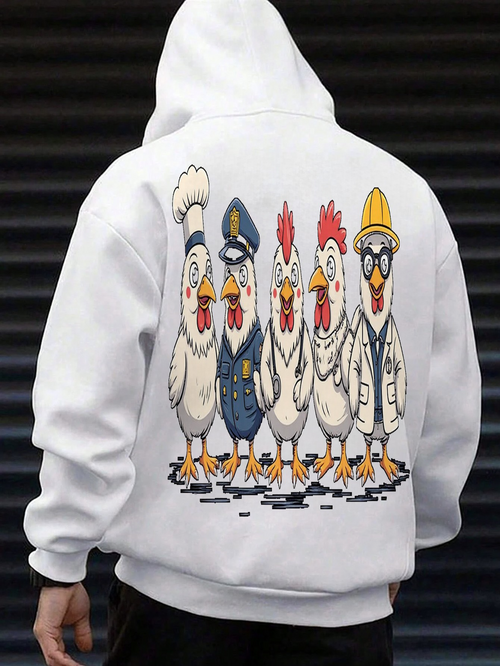Men's Graphic Hoodie Cartoon Professions Standing Cheerfully Together Chicken
