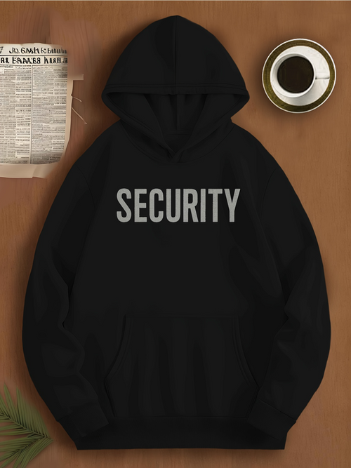 Men's Graphic Hoodie Large Bold Letters Centered On Black Cotton Hoodie Security