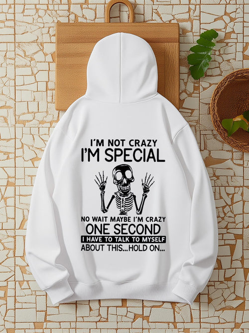 Women's Graphic Hoodie Im Not Crazy Im Special Skeleton With Raised Hands Design Hoodie