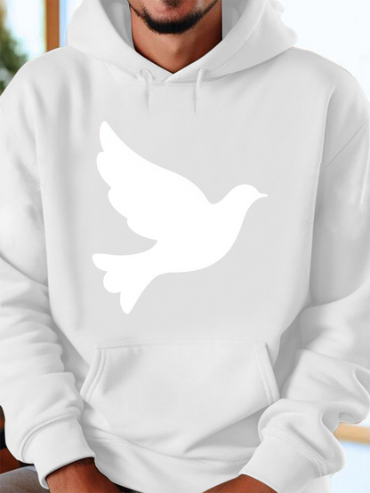 Men's Graphic Hoodie Minimalist White Silhouette In Flight Peaceful Dove