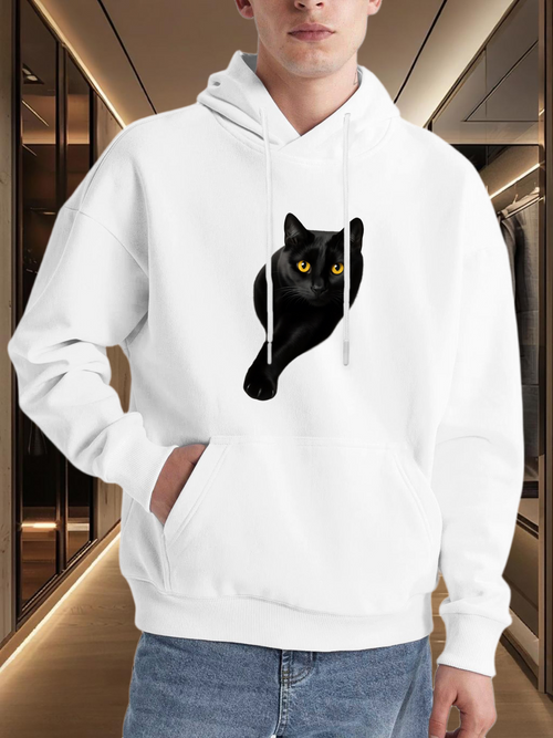Men's Graphic Hoodie Mysterious Black Cat Peeking Through The Center Hoodie