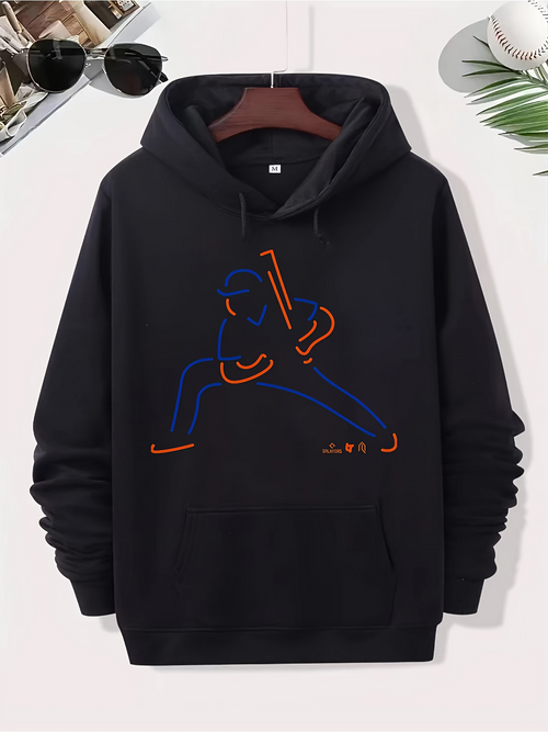 Men's Graphic Hoodie Dynamic Colorful Outline Lines Depicting Action Packed Sports Baseball Player