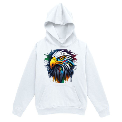 Men's Graphic Hoodie Colorful Feathers Majestic Strong Stare Among Vibrant Ink Lines Eagle
