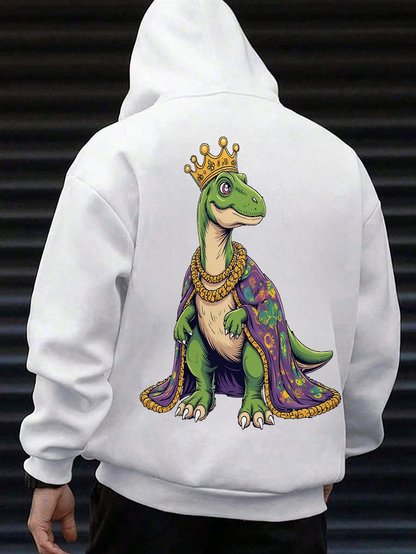 Men's Graphic Hoodie Royalty Cloak With Golden Crown Adorned Dinosaur