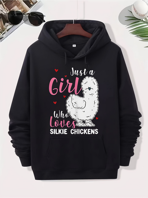 Men's Graphic Hoodie Just A Girl Surrounded By Hearts With Fluffy Cute Silkie Chicken