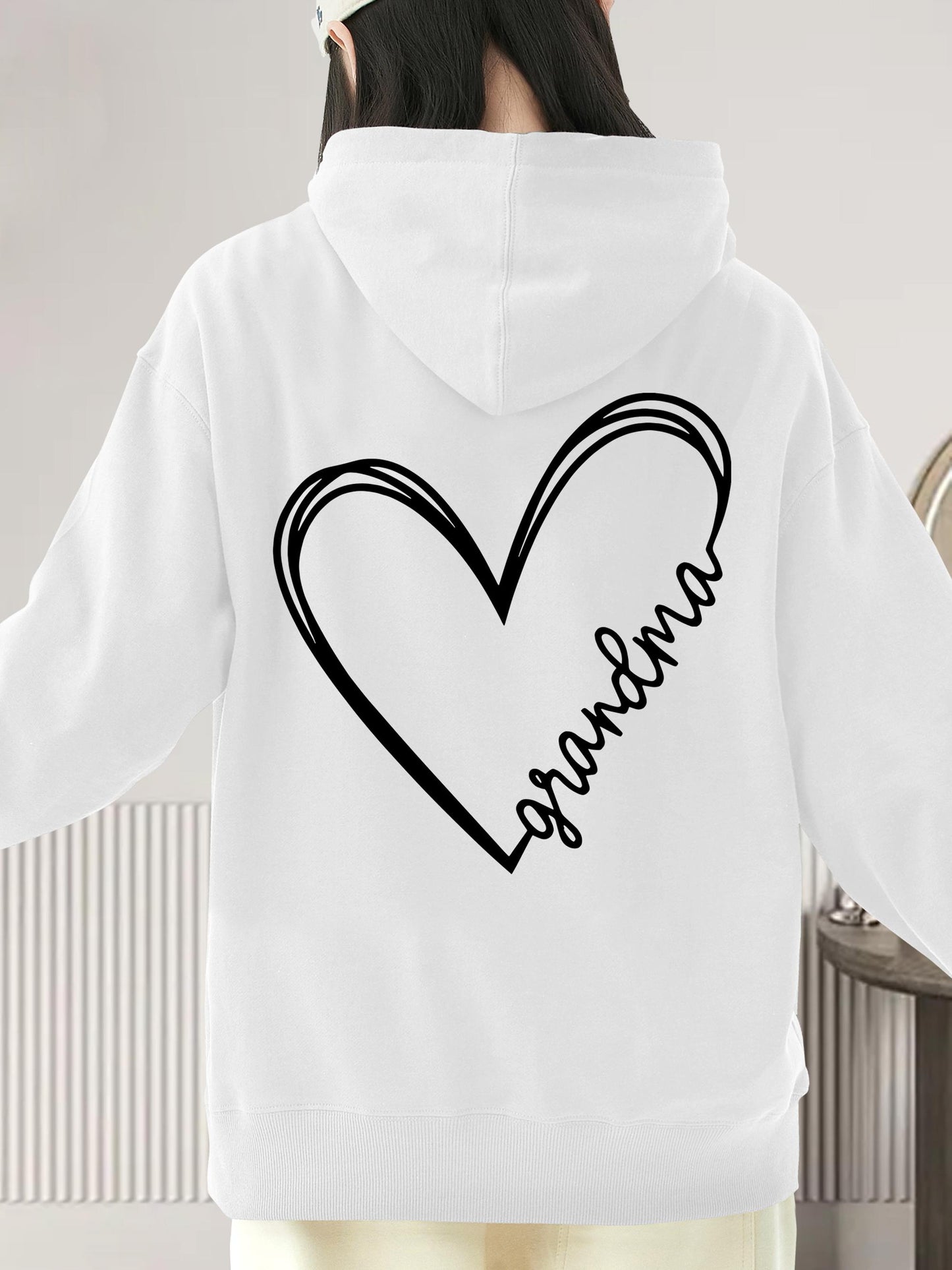 Women's Graphic Hoodie Heart Outline With Stylish Script Among Cozy Minimalist Grandma