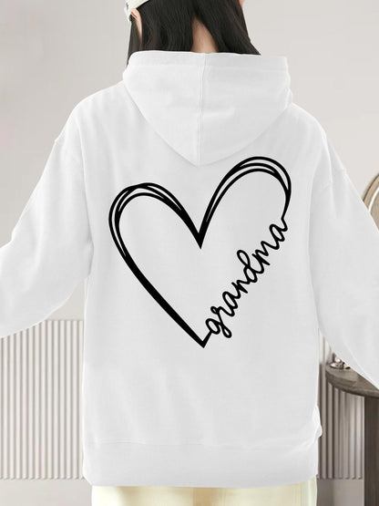 Women's Graphic Hoodie Heart Outline With Stylish Script Among Cozy Minimalist Grandma