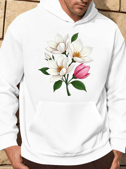 Men's Graphic Hoodie Spring Garden With Elegant Blossoming Petals Surrounding A Delicate Magnolia Flower