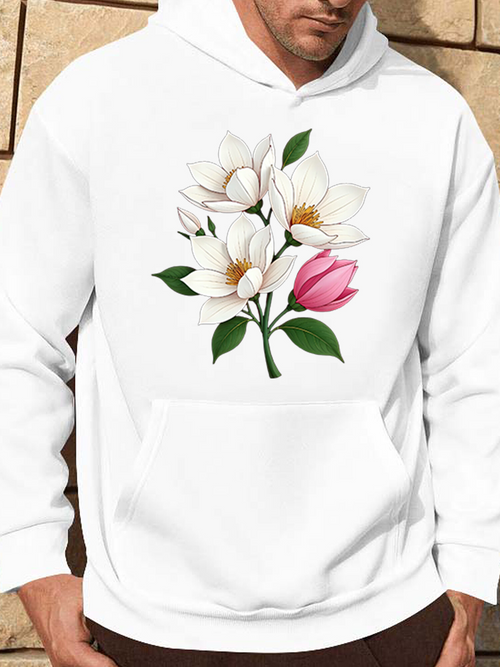 Men's Graphic Hoodie Spring Garden With Elegant Blossoming Petals Surrounding A Delicate Magnolia Flower