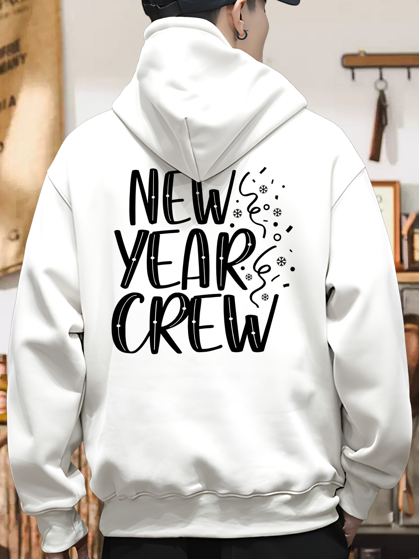 Men's Graphic Hoodie New Year Crew Festive Celebration Confetti With Playful Handwritten Party Hoodie