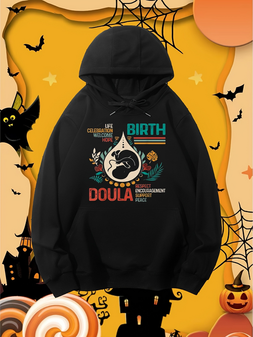 Men's Graphic Hoodie Empowering Birth Doula With Blossoming Flowers And Embracing New Life