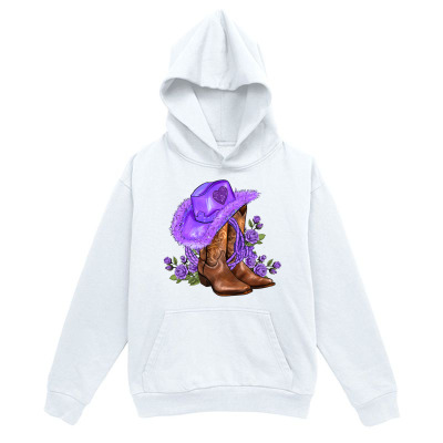 Men's Graphic Hoodie Purple Western Hat With Brown Boots And Wild Lavender Flowers