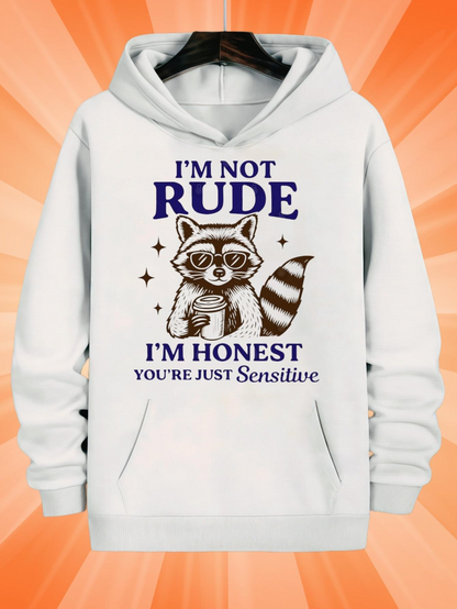 Men's Graphic Hoodie Im Not Rude Im Honest Youre Just Sensitive Cute Raccoon Holding Mug With Sparkling Stars Hoodie