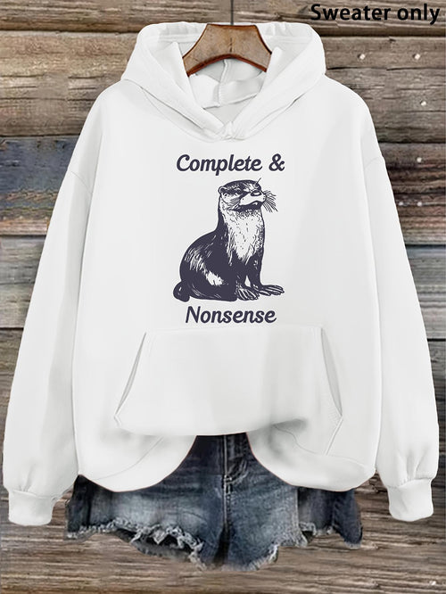 Women's Graphic Hoodie Complete Nonsense Playful Otter With Fish On Tongue Hoodie